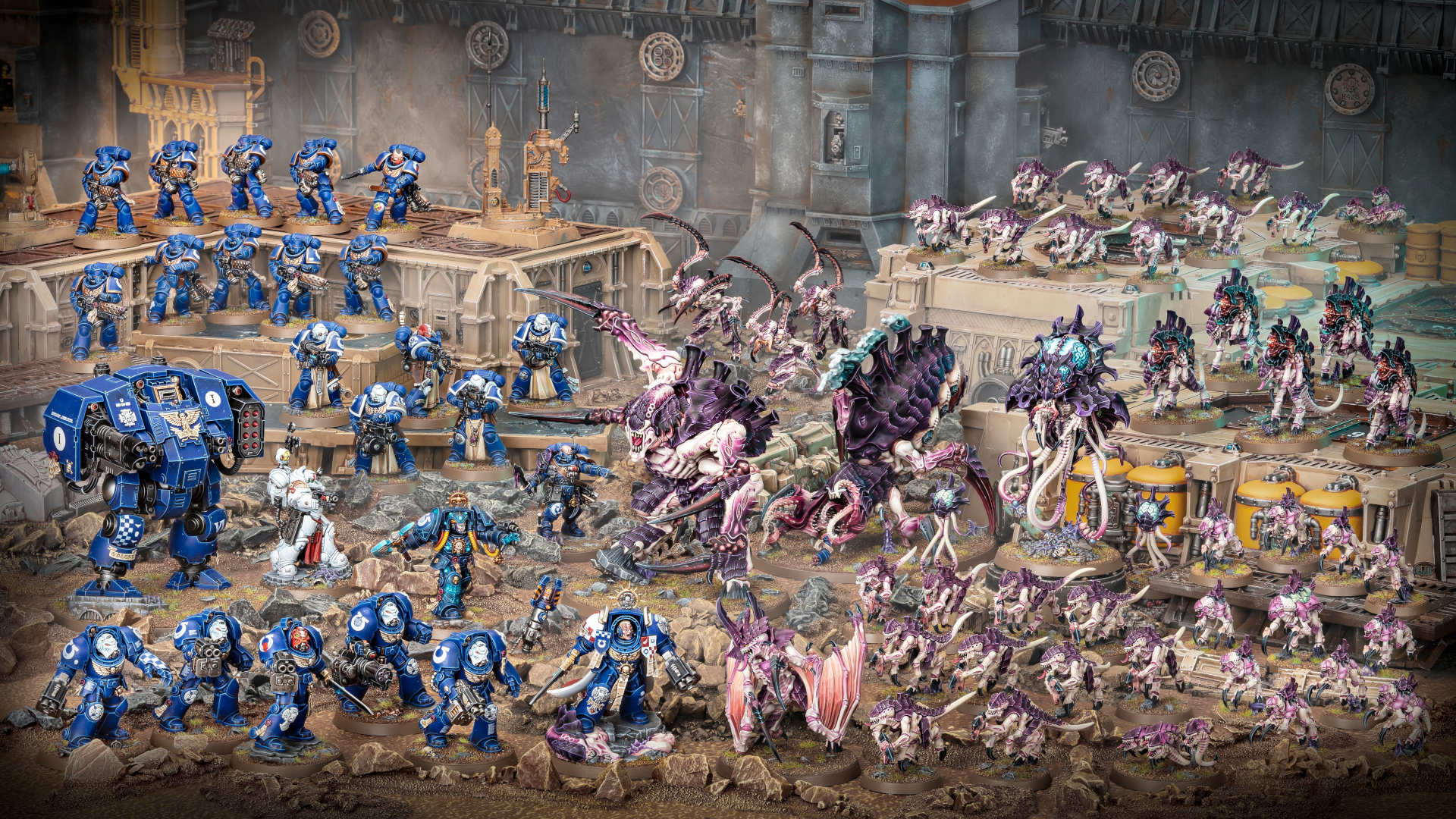 Contenu du coffret Warhammer 40,000 Leviathan disposé sur un champ de bataille