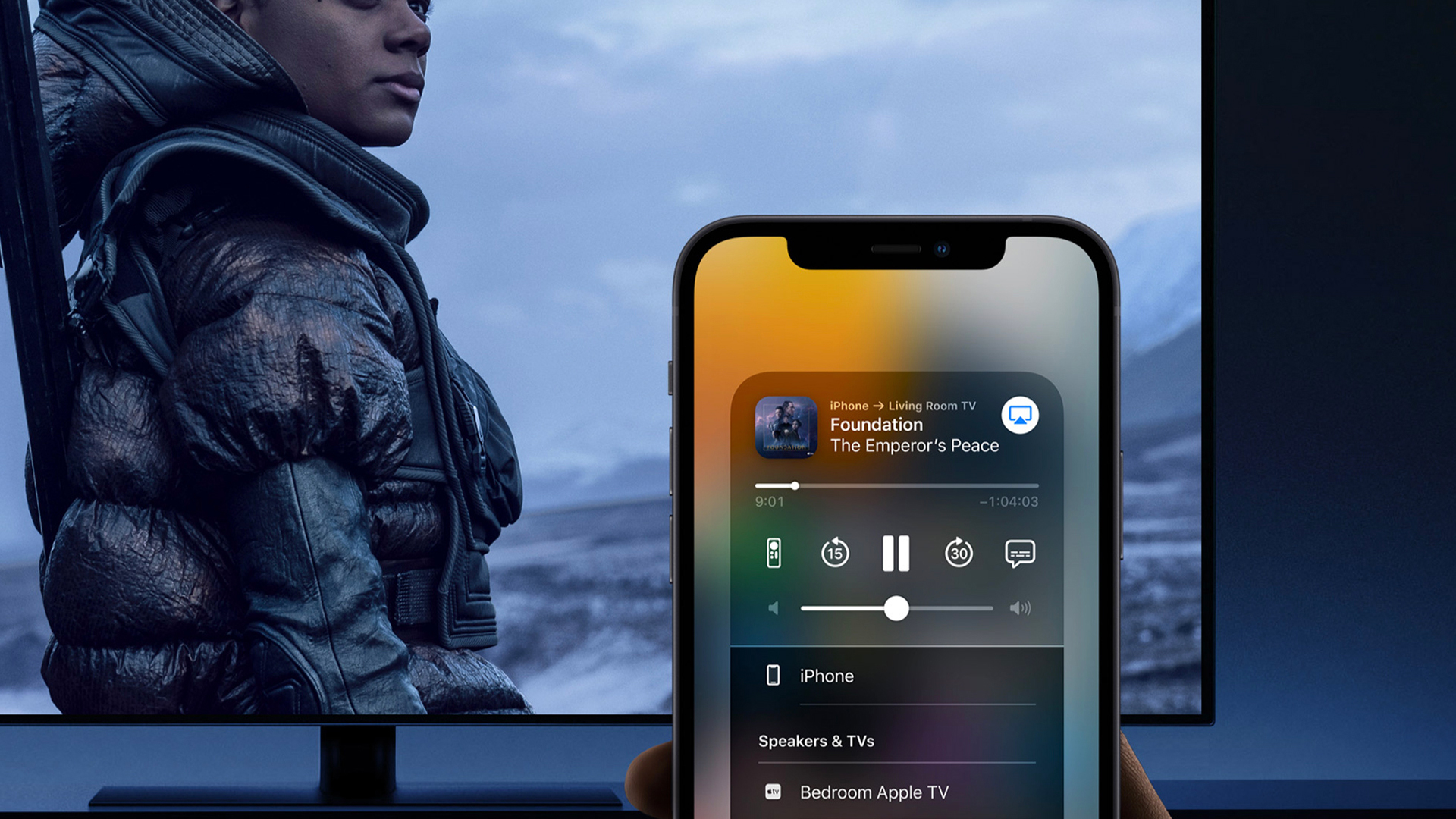 Apple Airplay sur un téléphone, avec un téléviseur en arrière-plan