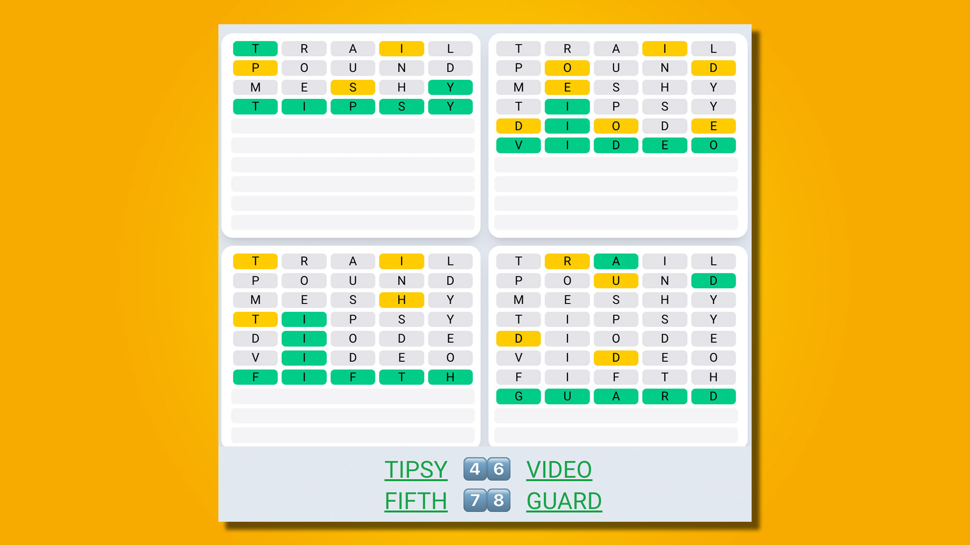 Quordle Daily Sequence répond au jeu 495 sur fond jaune