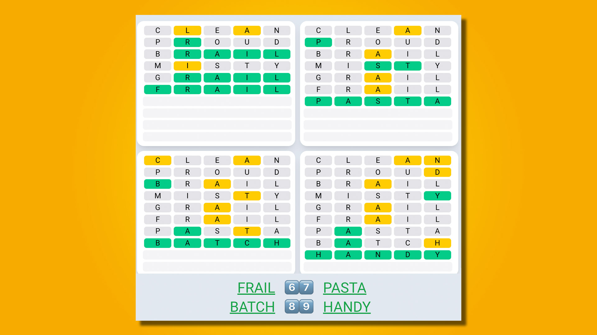 Quordle Daily Sequence répond au jeu 499 sur fond jaune