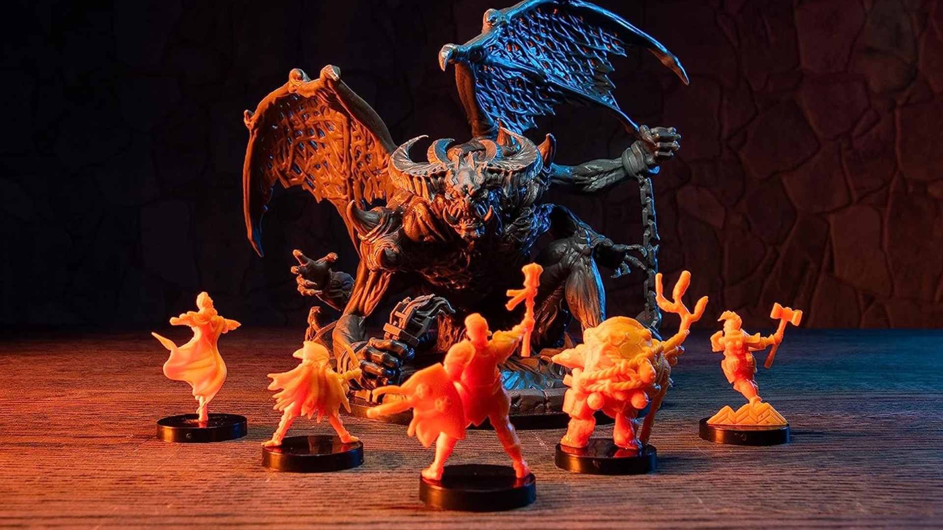 Les miniatures de Bardsung s'affrontent sur une table en bois