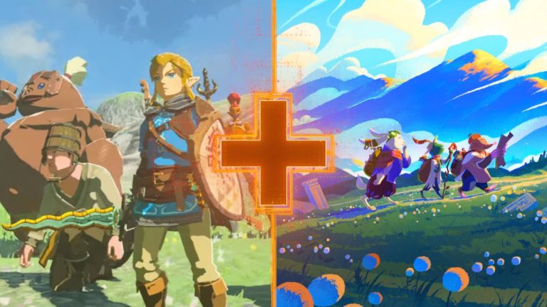 Link and allies from The Legend of Zelda: Tears of the Kingdom alongside animal adventurers from Wanderhome are alongside one another, with the GamesRadar+ cross over the top