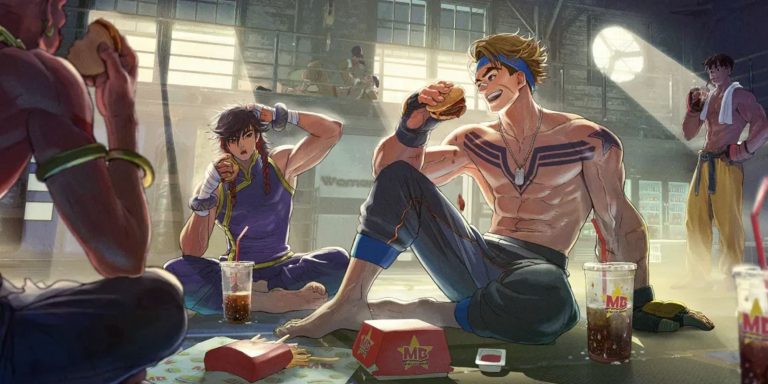 Luke and Bosch enjoy a burger lunch in Capcom's Street Fighter 6.