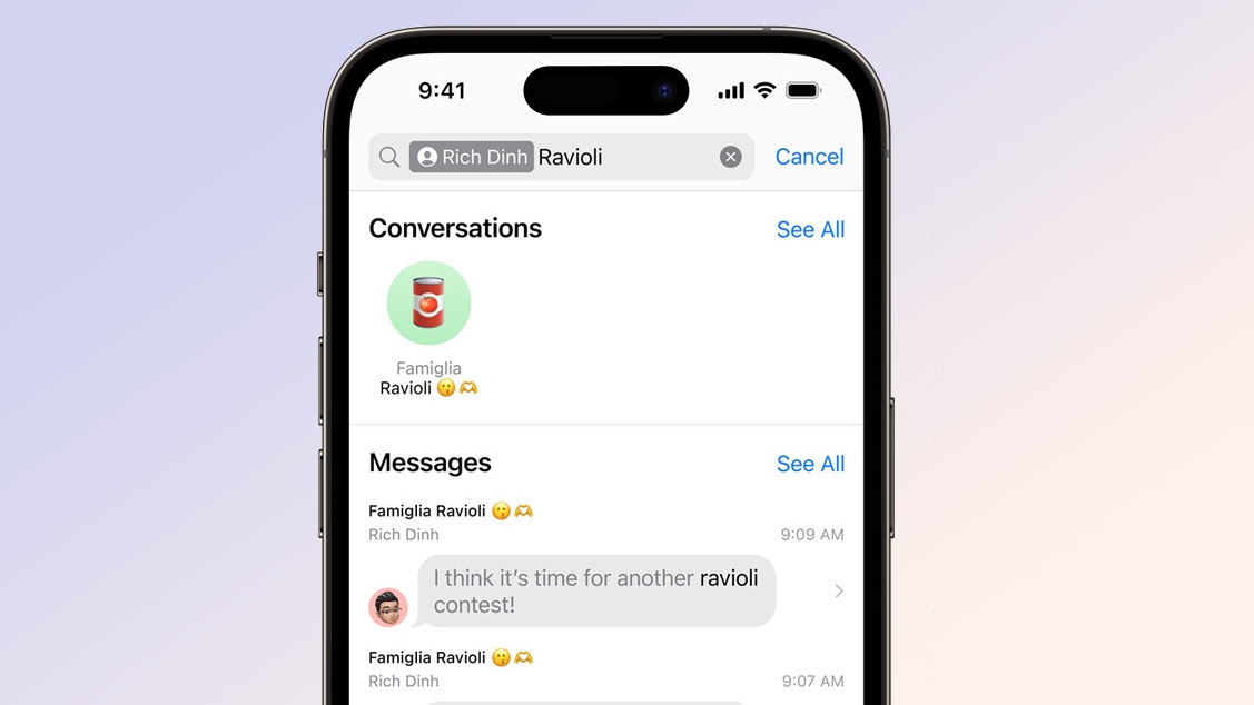 filtres de recherche de messages ios 17