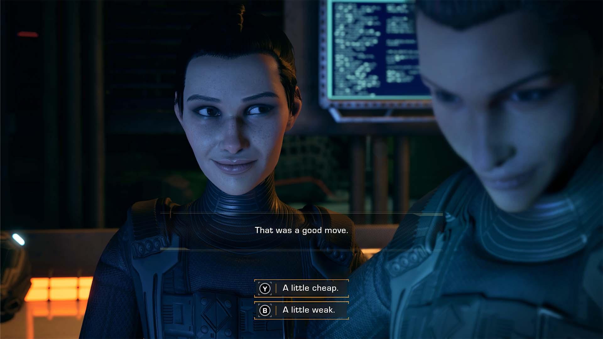 Camina Drummer regarde sa coéquipière Maya dans 'The Expanse: A Telltale Series'