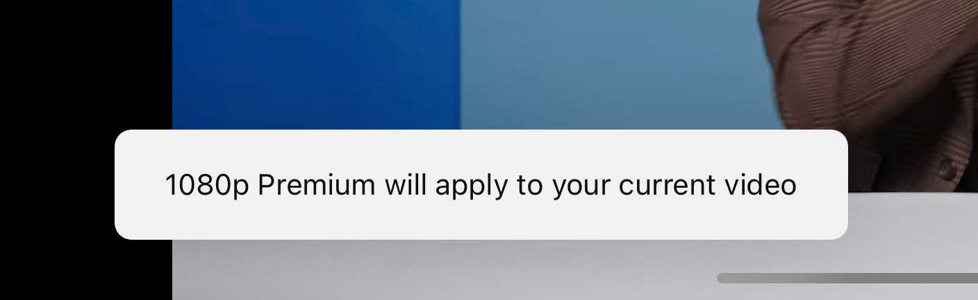 Une fenêtre contextuelle YouTube annonce que la qualité Premium 1080p s'appliquera à votre vidéo actuelle