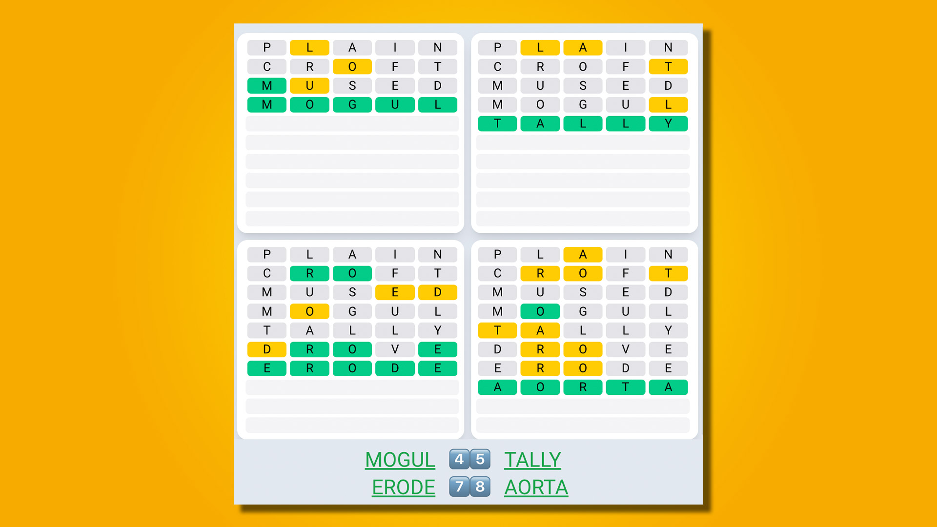 Quordle Daily Sequence répond au jeu 509 sur fond jaune