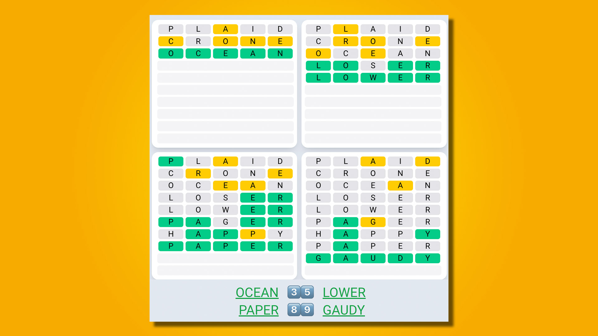 Quordle Daily Sequence répond au jeu 511 sur fond jaune