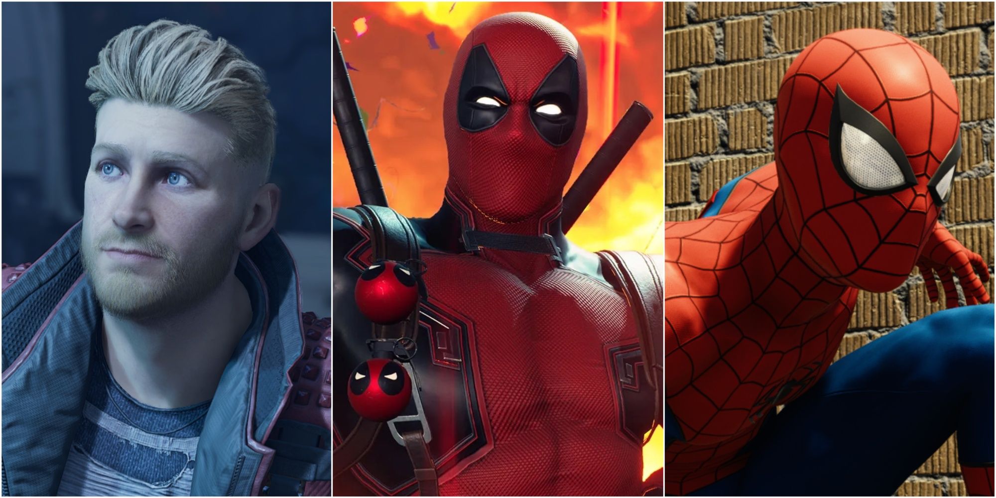 Collage image of Starlord, Deadpool, and Spiderman.