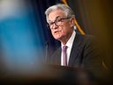 Le président de la Réserve fédérale américaine, Jerome Powell, prend la parole lors d'une conférence de presse à la suite d'une réunion du Federal Open Market Committee au siège de la Réserve fédérale le 14 juin 2023 à Washington, DC