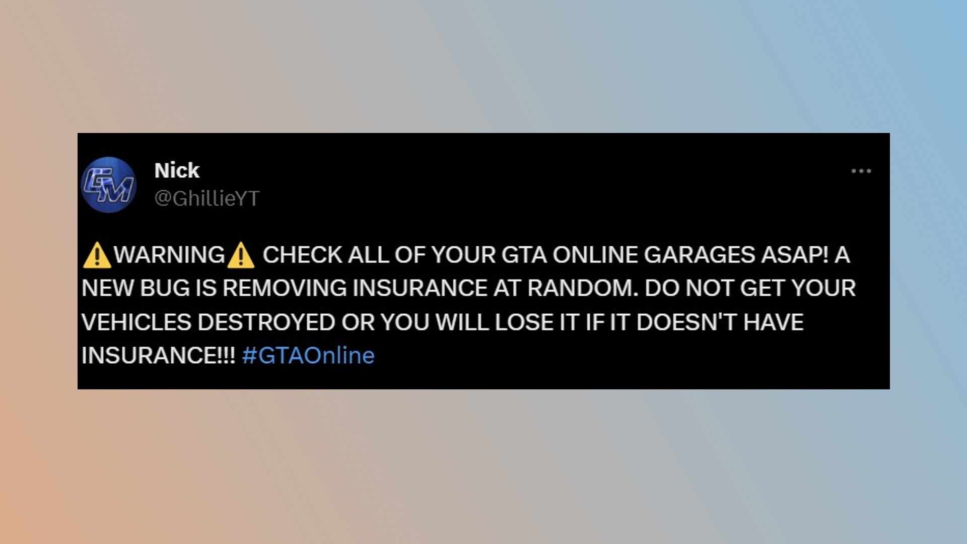 Bug des véhicules GTA 5 : Un tweet décrivant le bug d'assurance pour les véhicules dans le jeu bac à sable Rockstar GTA 5