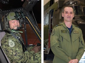 Capt David Domagala (à gauche) et Capt Marc Larouche.  Domagala et Larouche sont morts dans l'écrasement d'un hélicoptère Chinook près de la Garnison Petawawa le mardi 20 juin 2023.