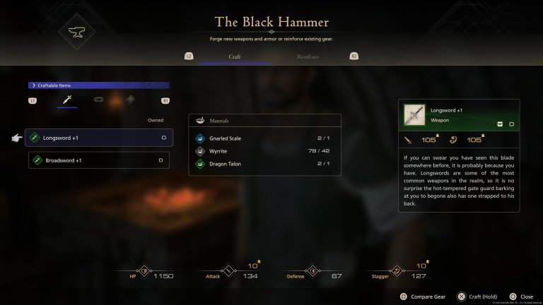 Here is a full explanation of how to craft gear, including weapons and armor, in Final Fantasy 16 (FF16) at the blacksmith.