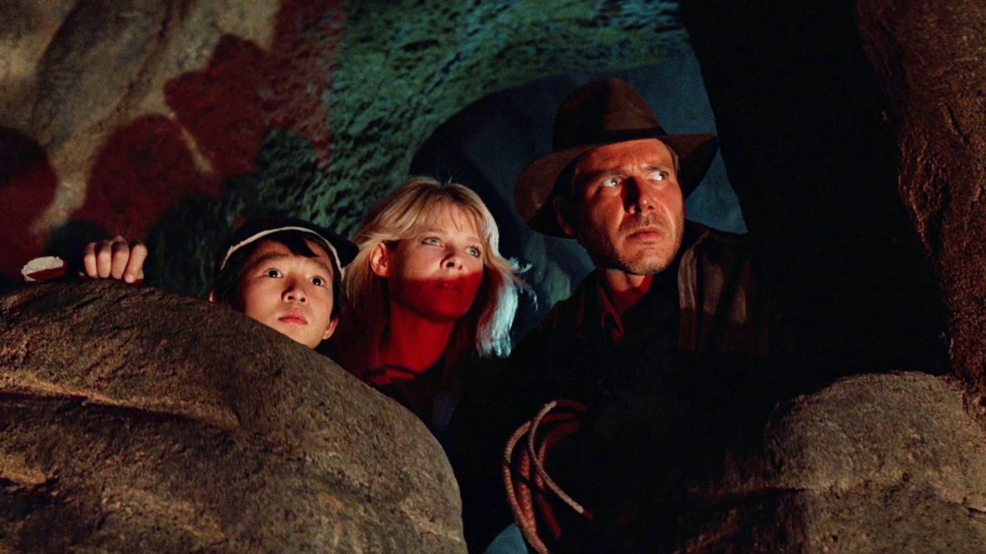 Ke Huy Quan, Kate Capshaw et Harrison Ford dans Indiana Jones et le Temple Maudit