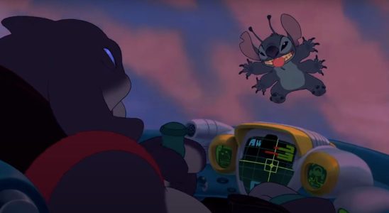 Stitch taunts Gantu on the windshield in Lilo and Stitch.