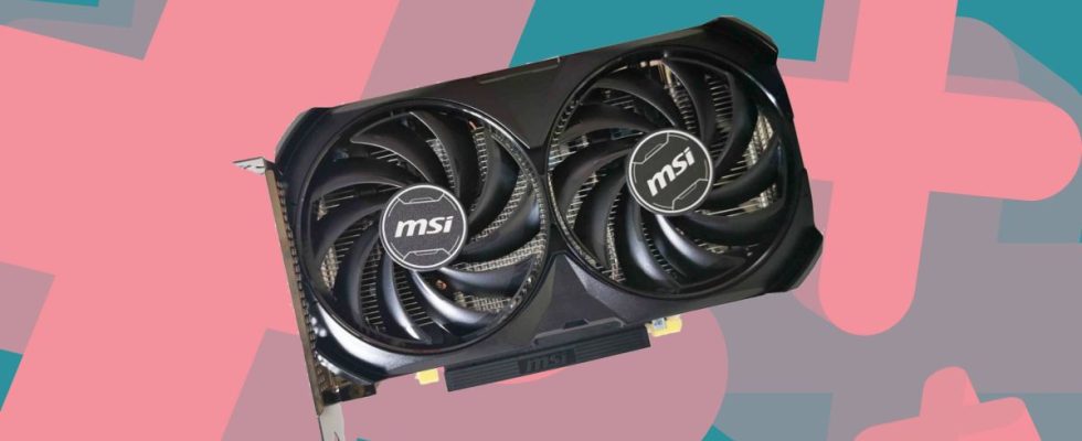 Image of MSI RTX 4060 with pink and blue backdrop