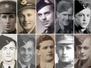 Le projet Citizen's We Are The Dead raconte l'histoire de la vie d'un soldat canadien choisi au hasard le jour du Souvenir dans le cadre d'une enquête en direct d'une journée.  Voici les visages de 10 des douze personnes qui ont été profilées et dont on se souvient dans le cadre du projet.  Rangée du haut LR : Pte.  Edwin Booth, officier de bord Earl Henry Erickson, lieutenant Robert James McCormick, Pte.  Henry Rohloff, sergent.  Guillaume John Brown.  Rangée du bas : LR : 'Chancy' Melvin Simpson, Flight Sgt.  Stanley Spallin, Sdt.  George Jameson, l'artilleur Faus Metcalf, le sergent de vol.  Thomas Norrie.  Pas sur la photo : Sdt.  Joseph Boucher et Sdt.  John Cawley, tous deux tués en 1917, pas de photos disponibles.