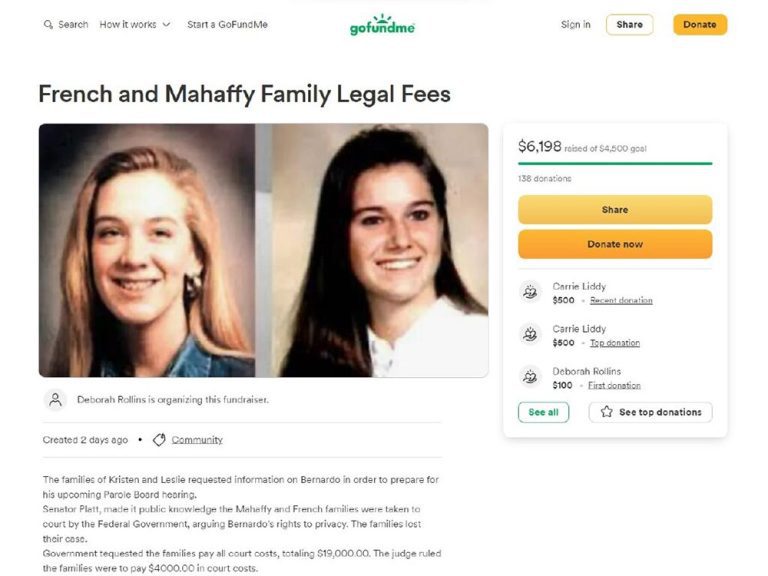 GoFundMe pour les familles des victimes de Bernardo retiré après une erreur sur le gouvernement demandant des frais de justice