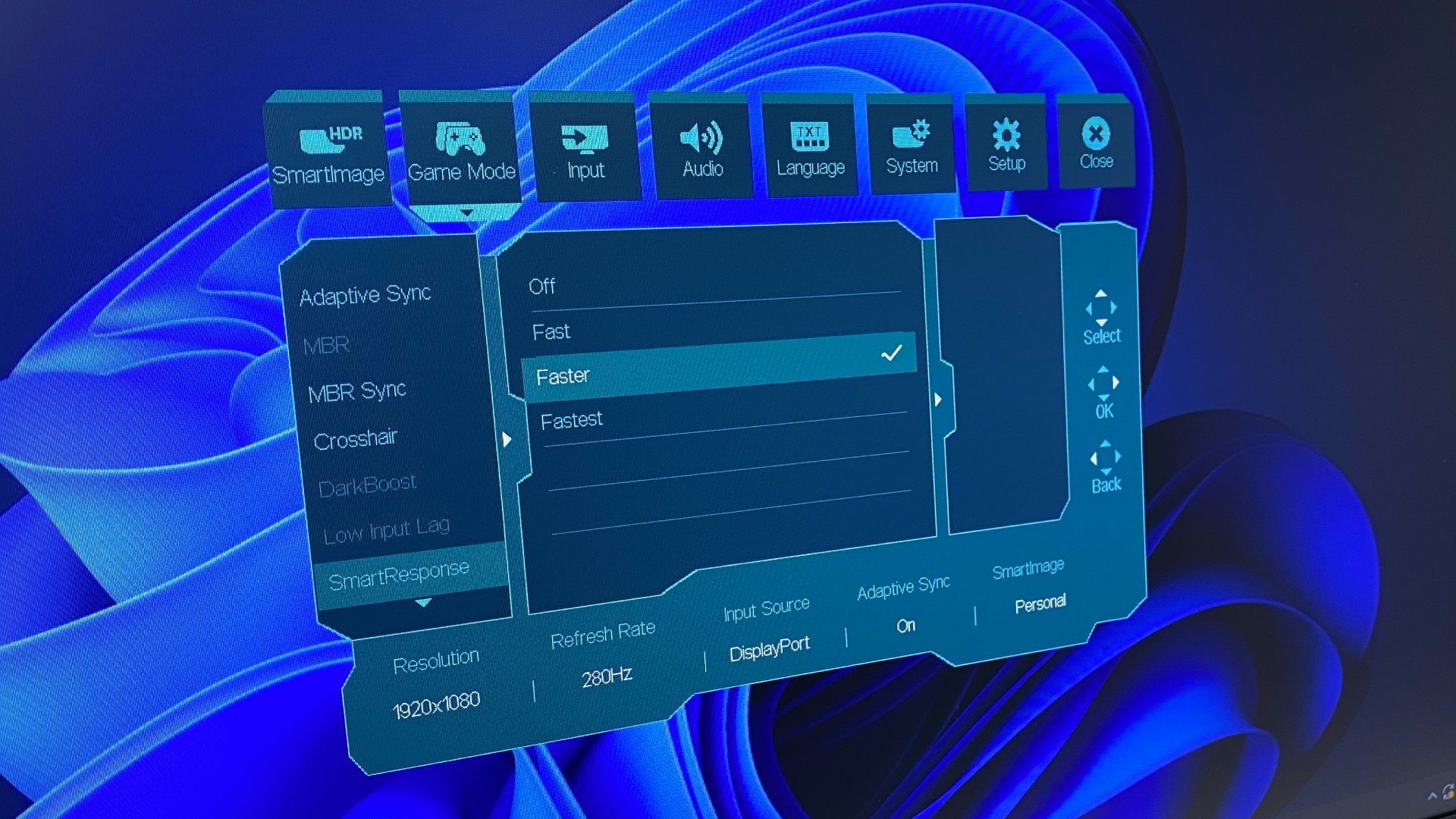 Menus et paramètres de vitesse du Philips Evnia 25M2N5200P