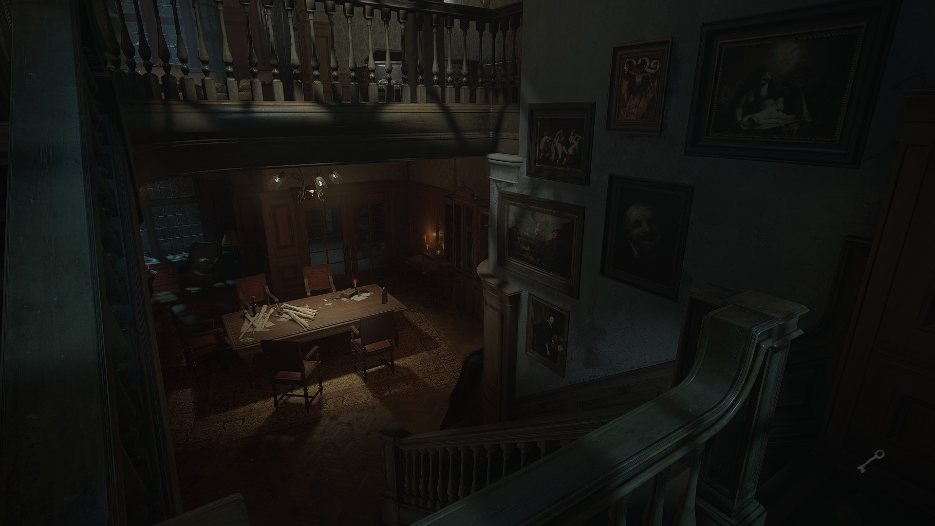 Descendre l'escalier d'un manoir effrayant dans Layers of Fear.