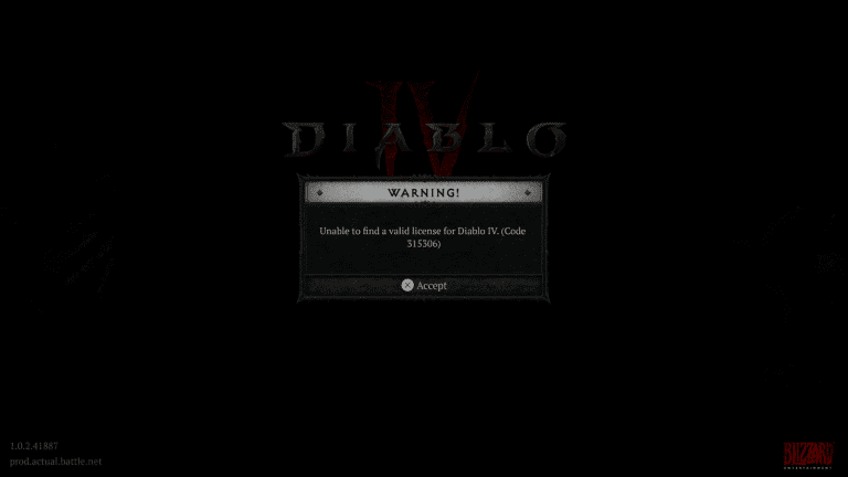 Diablo 4 Down With Invalid License Issues signale le code d’erreur 315306 ce 25 juin