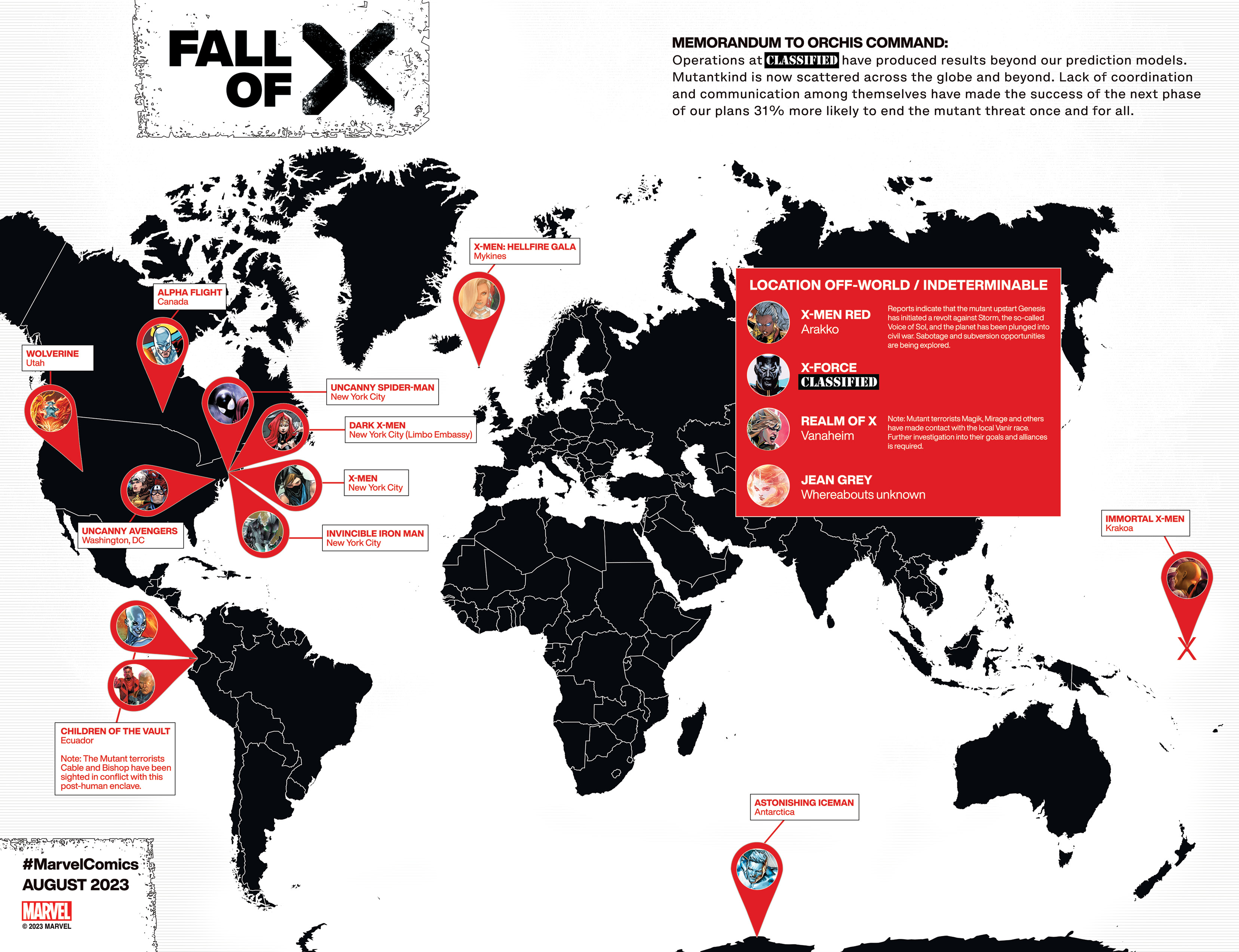 Une carte de la chute de X.