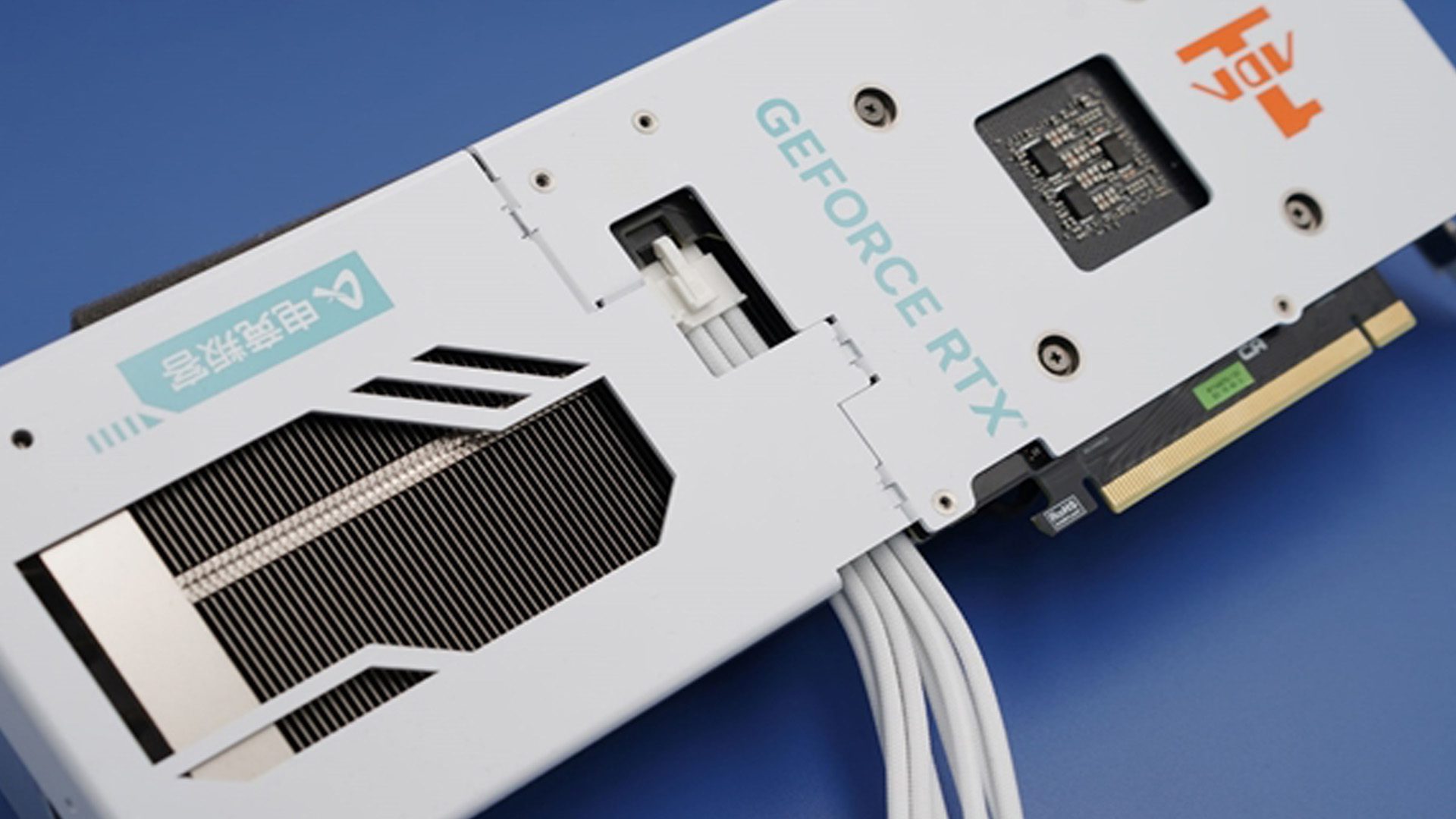 Image of the backplate removed on the white edition Inno3D RTX 4060 GPU.