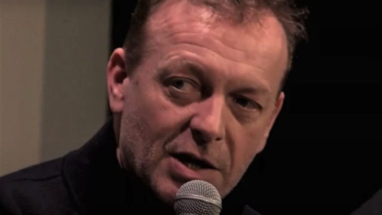 Hugo Speer speaks at a reunion of The Full Monty.