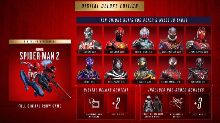 Les 10 combinaisons Marvel’s Spider-Man 2 : Digital Deluxe Edition exclusives aux acheteurs et ne peuvent pas être débloquées dans le jeu