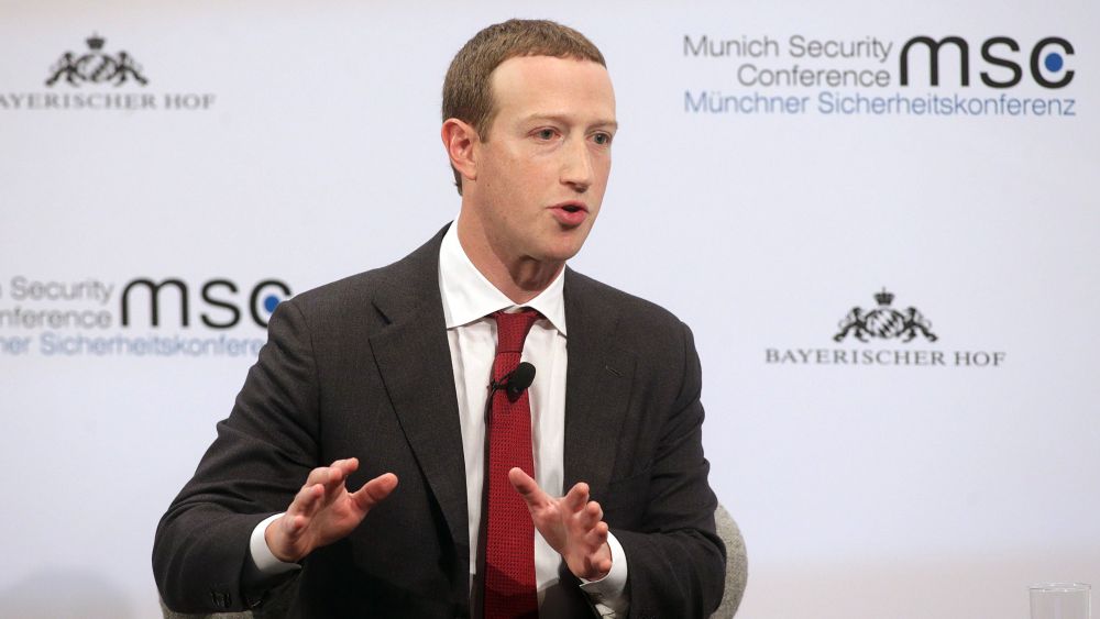 MUNICH, GERMANY - FEBRUARY 15: Facebook founder and CEO Mark Zuckerberg speaks during a panel talk at the 2020 Munich Security Conference (MSC) on February 15, 2020 in Munich, Germany. The annual conference brings together global political, security and business leaders to discuss pressing issues, which this year include climate change, the US commitment to NATO and the spread of disinformation campaigns. (Photo by Johannes Simon/Getty Images)