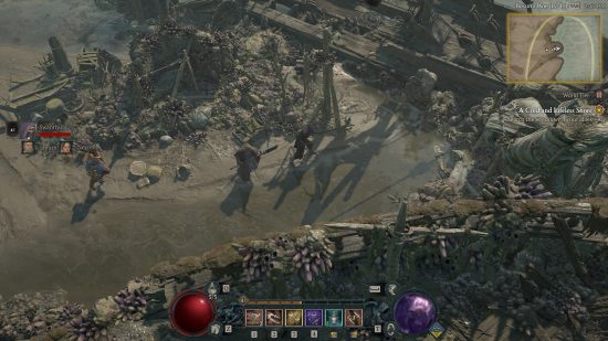 Revue Diablo 4 : Trois personnages dans un cimetière de navires dans Diablo 4