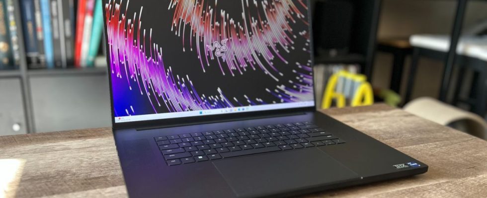 Razer Blade 18 laptop open showing screen and keyboard