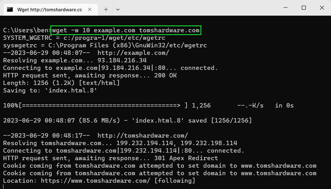 Télécharger des fichiers à partir de la ligne de commande Windows avec Wget