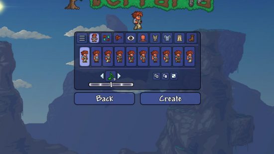 Mise à jour Terraria 1.4.5 - le nouvel écran de création de personnage avec un curseur vocal.