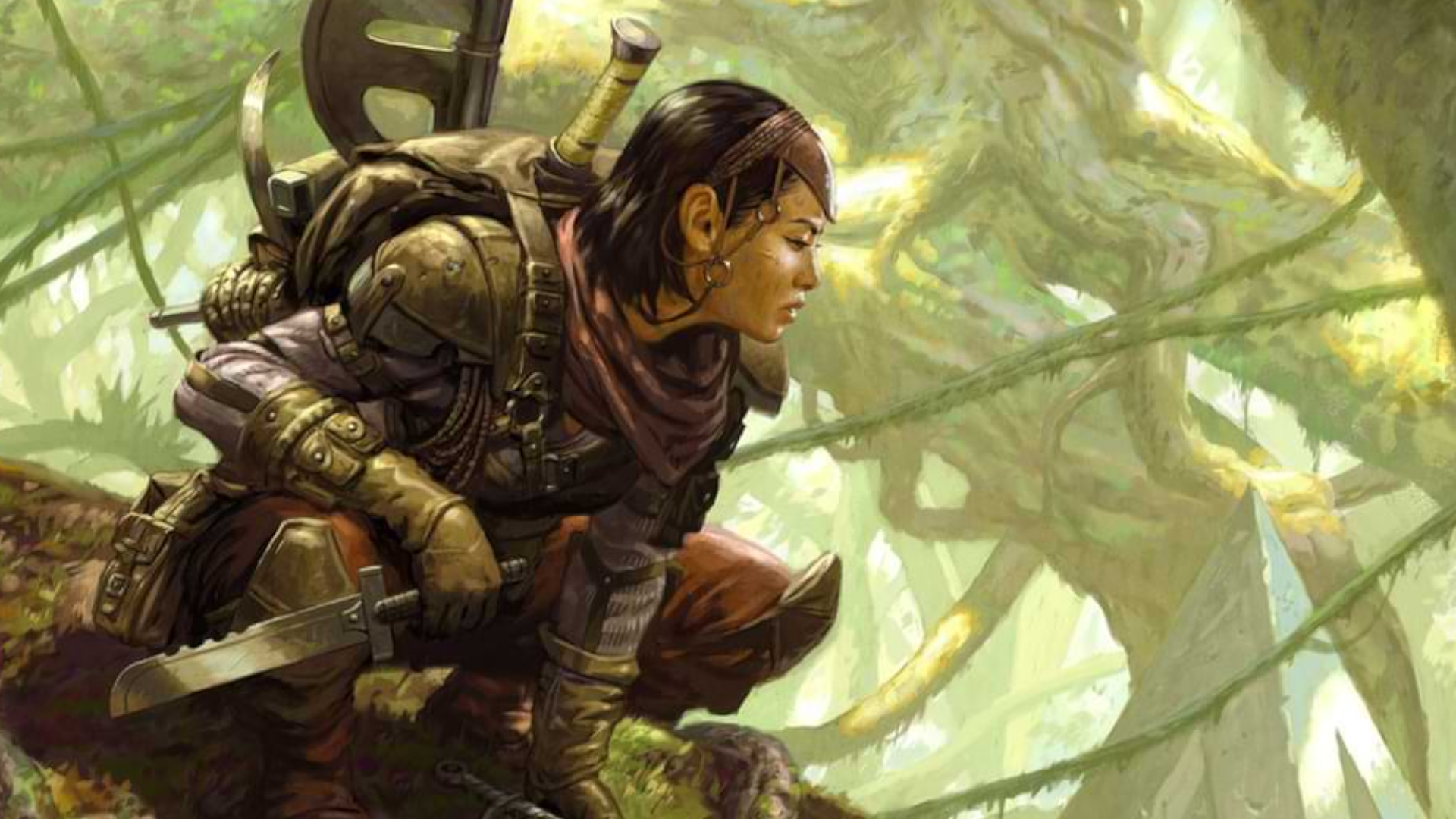 D&D Ranger se cache dans les arbres et veille sur une forêt