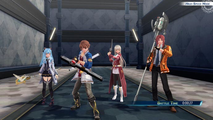 Capture d'écran de la revue The Legend of Heroes: Trails into Reverie, écran de victoire au combat avec quatre membres de la section de soutien spécial alignés.