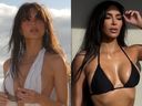 Emily Ratajkowski, à gauche, et Kim Kardashian portant des maillots de bain sexy.