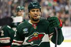 Ryan Reaves, alors avec le Wild du Minnesota, assiste à un match au Xcel Energy Center. 