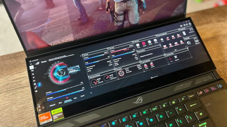 Asus ROG Zephyrus Duo 16 second screen showing Armoury Crate software running