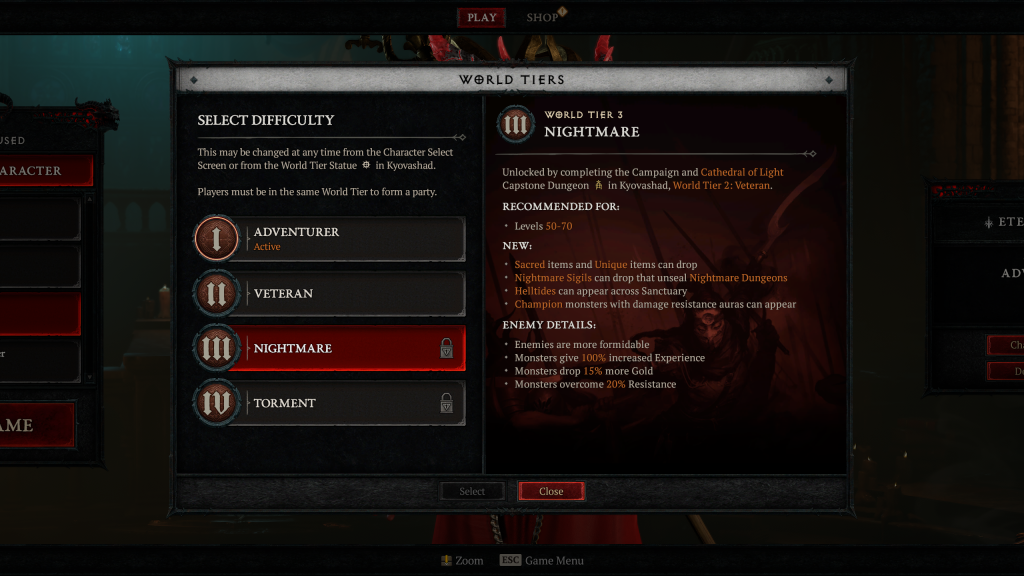 Quelles sont les différences de niveaux mondiaux dans Diablo 4 IV Blizzard Tiers 1 2 3 4 Aventurier Vétéran Cauchemar Tourment