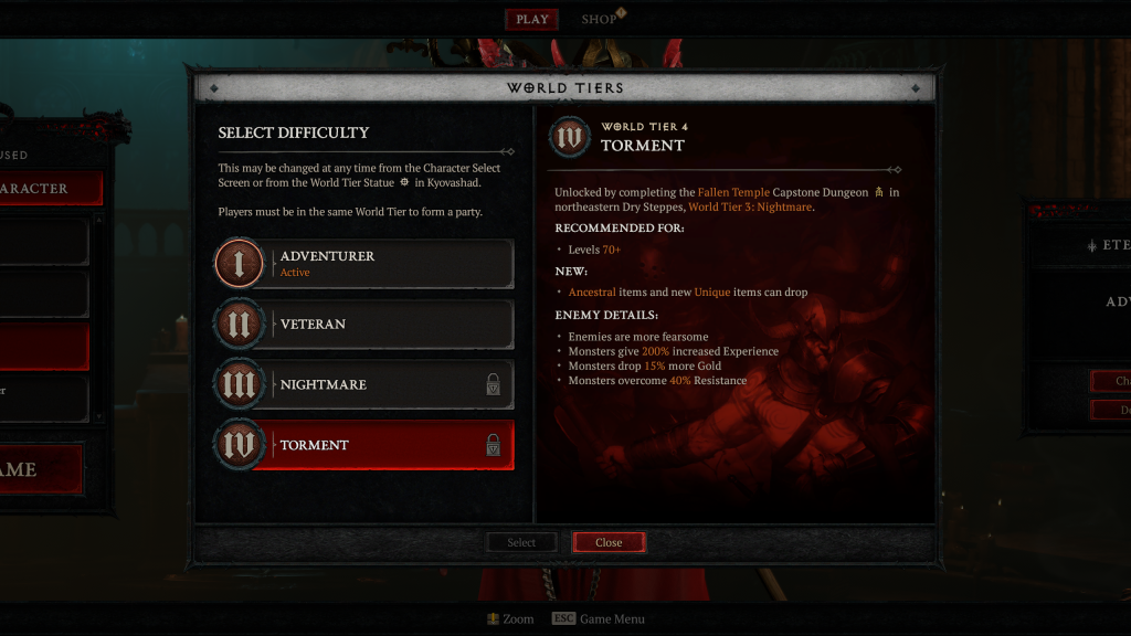 Quelles sont les différences de niveaux mondiaux dans Diablo 4 IV Blizzard Tiers 1 2 3 4 Aventurier Vétéran Cauchemar Tourment