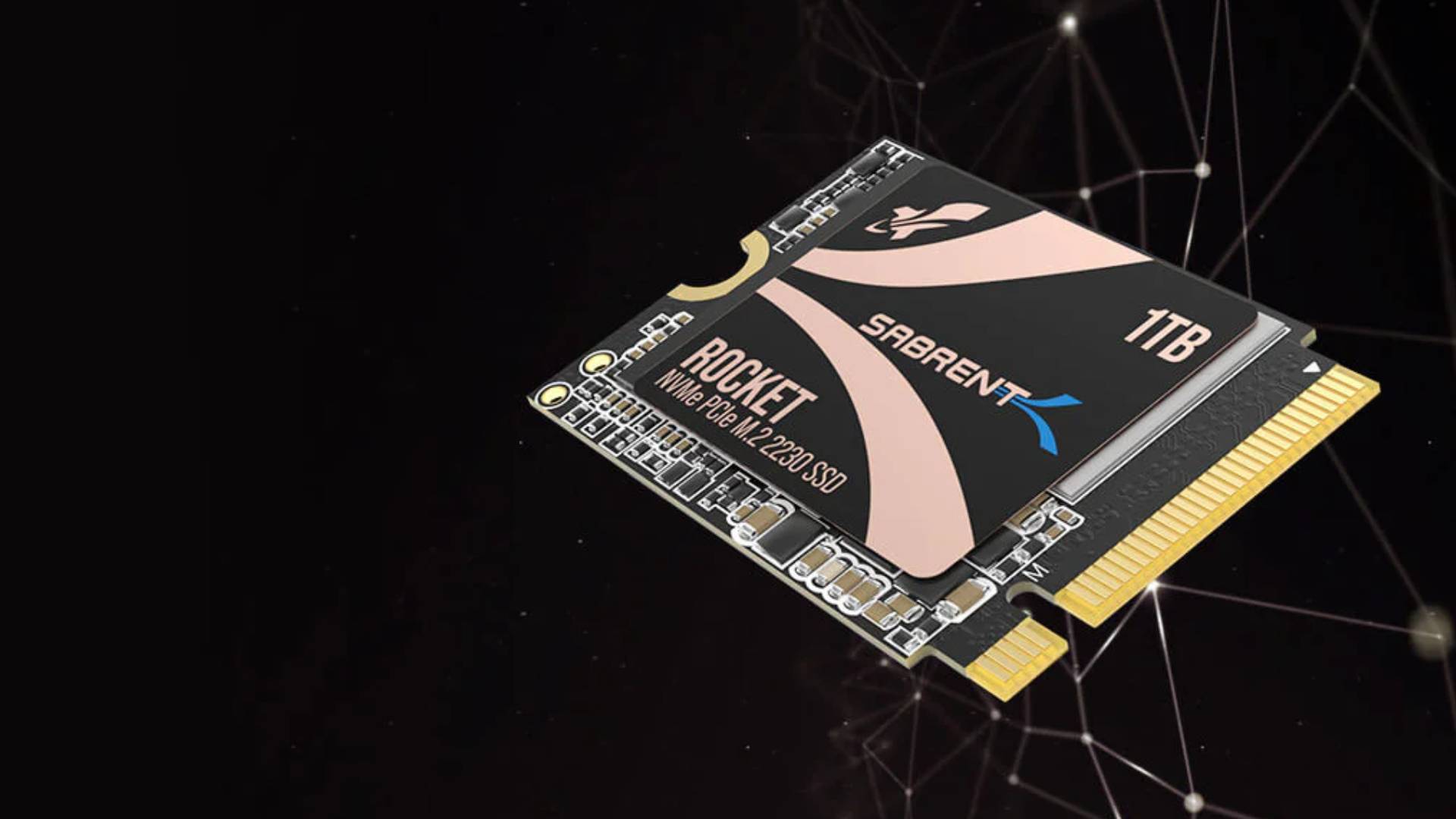 Sabrent Rocket SSD sur fond sombre