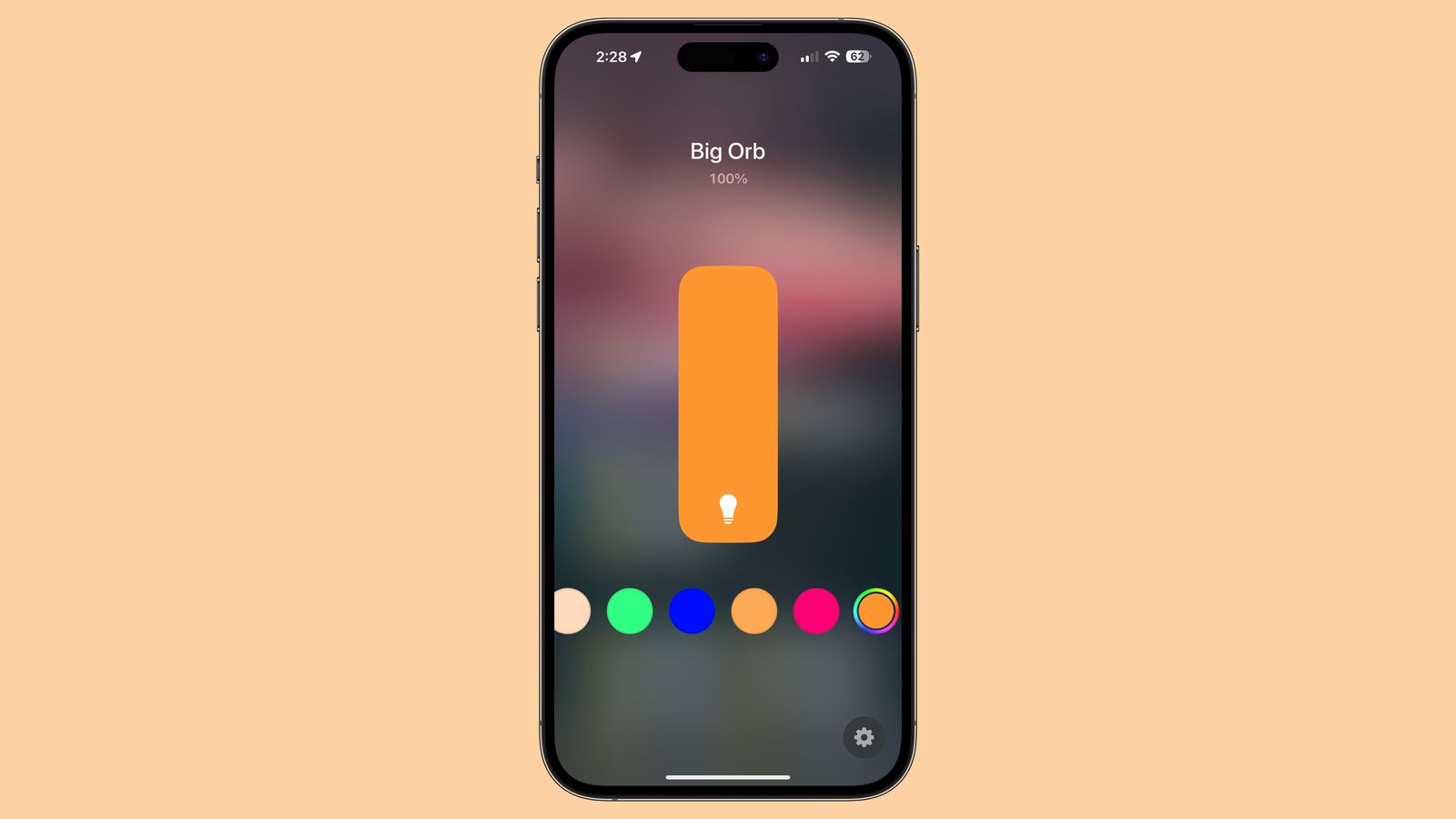 Une capture d'écran de la version bêta 3 du développeur iOS 17, montrant les nouvelles options de sélection de couleurs pour les ampoules intelligentes dans Control Center