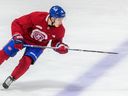 Le meilleur espoir des Canadiens de Montréal, Lane Hutson, a participé au camp de perfectionnement des Canadiens au Complexe sportif Bell de Brossard le lundi 3 juillet 2023.