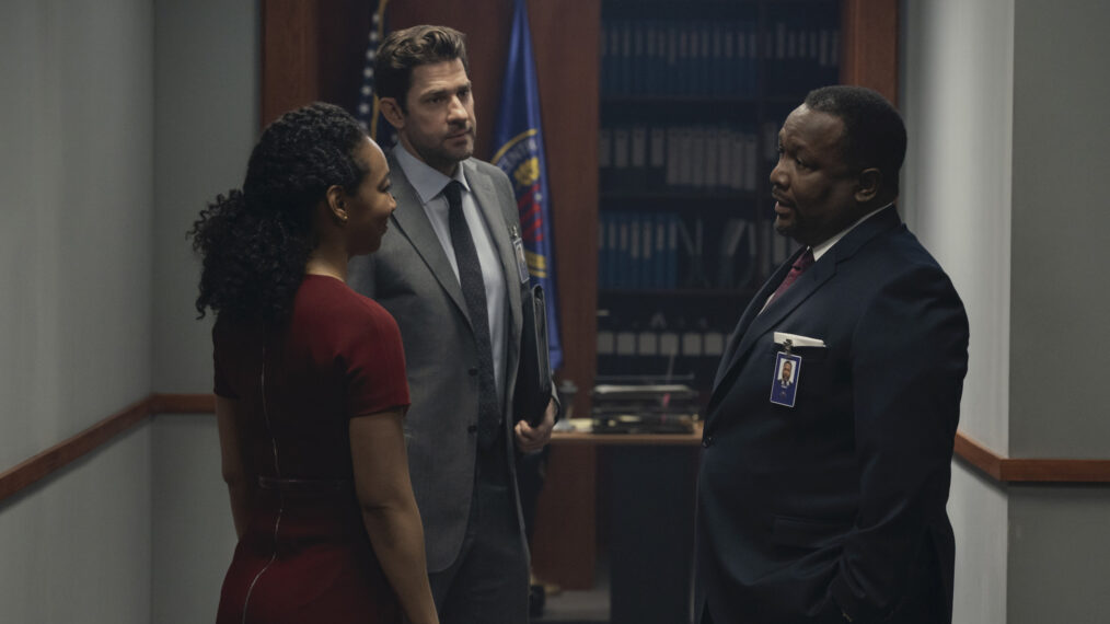 Betty Gabriel (Elizabeth Wright), John Krasinski (Jack Ryan), Wendell Pierce (James Greer) dans 'Tom Clancy's Jack Ryan' - Saison 4