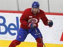 Le défenseur des Canadiens Jayden Struble au camp de perfectionnement des Canadiens avec leurs meilleurs espoirs au Complexe sportif Bell à Brossard le dimanche 2 juillet 2023.