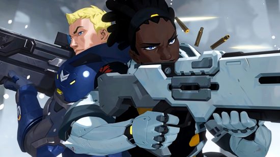 Notes de mise à jour d'Overwatch 2 - Sojourn and Soldier : 76 se battent ensemble, debout dos à dos.