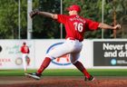 Joey Matulovich a remporté la victoire pour les Goldeyes mardi.  Il est allé six et deux tiers, accordant deux points sur sept coups sûrs tout en en retirant sept.  Photo de David Mahussier