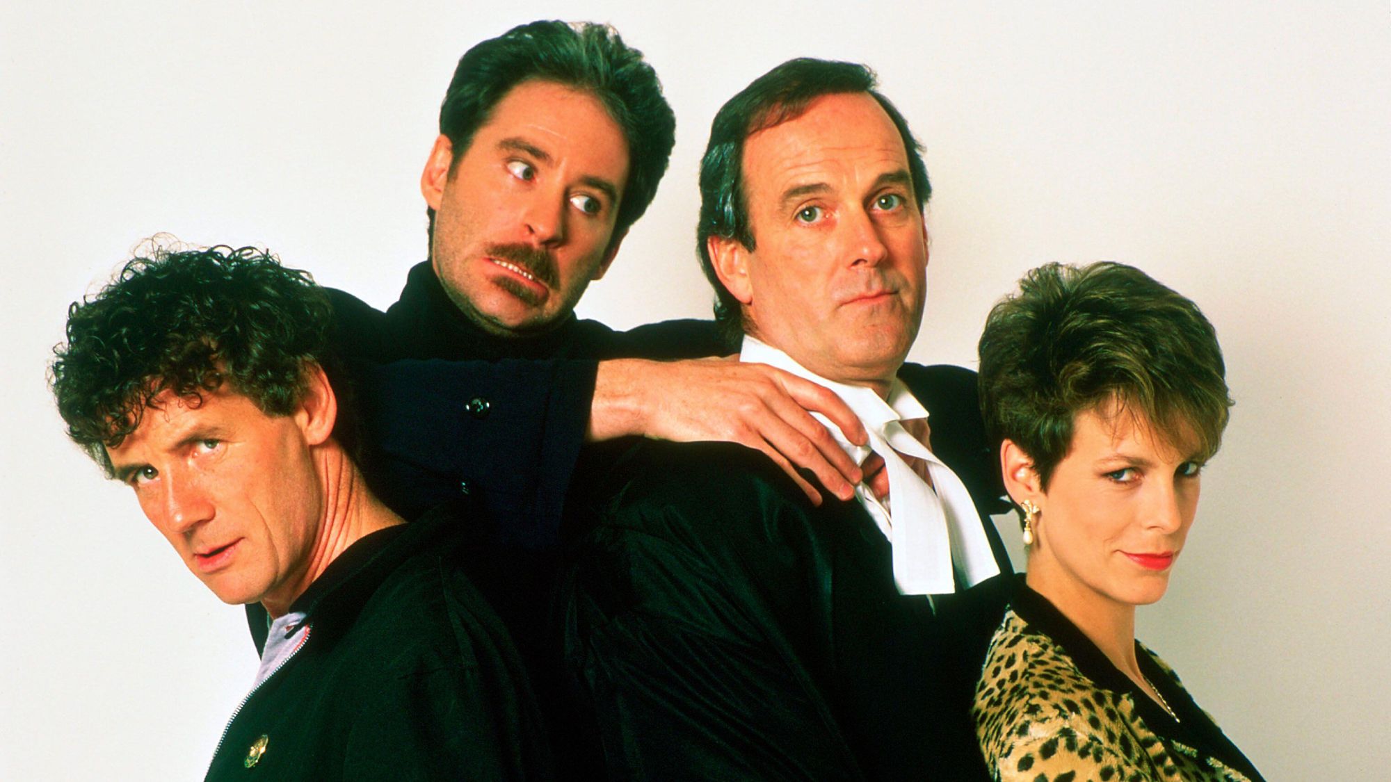 (de gauche à droite) Michael Palin, Kevin Kline, John Cleese et Jamie Lee Curtis en photographie promotionnelle pour A Fish Called Wanda