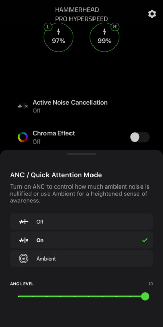 L'application Razer Audio offre un niveau de contrôle et de personnalisation décent pour les Hammerheads.